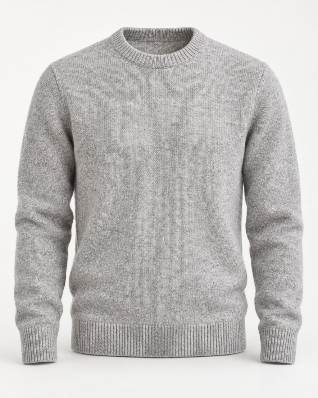 Crewneck Sweater Soft Heritage in light heather grey, front view