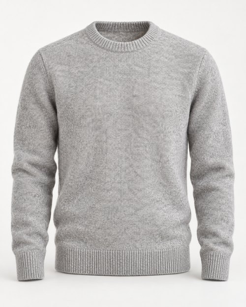 Crewneck Sweater Soft Heritage in light heather grey, front view