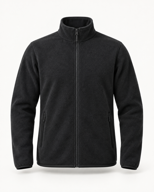 Fleece Jacket Alpine Refined in charcoal black, front view