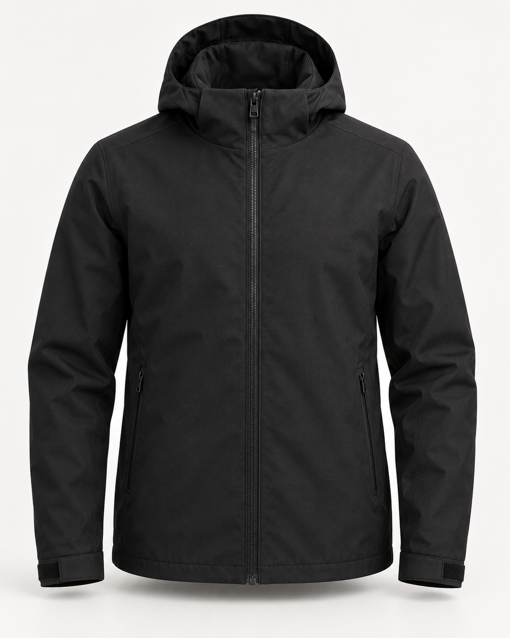 Hooded Jacket Urban Shelter in deep black, front view