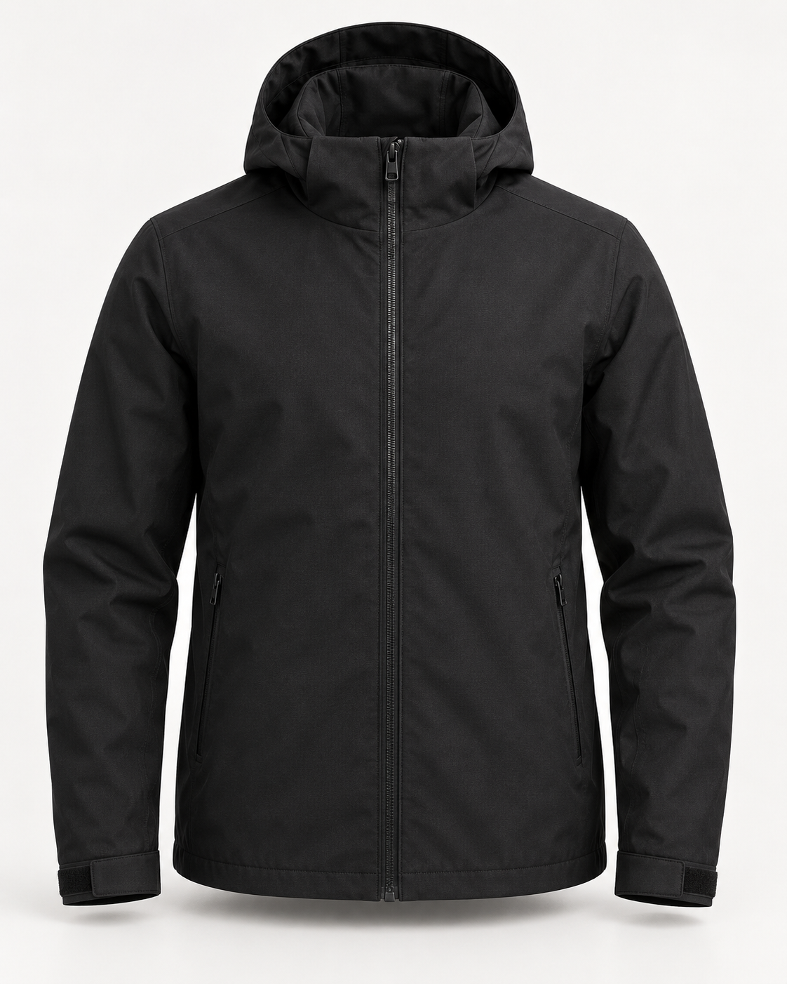 Hooded Jacket Urban Shelter in deep black, front view