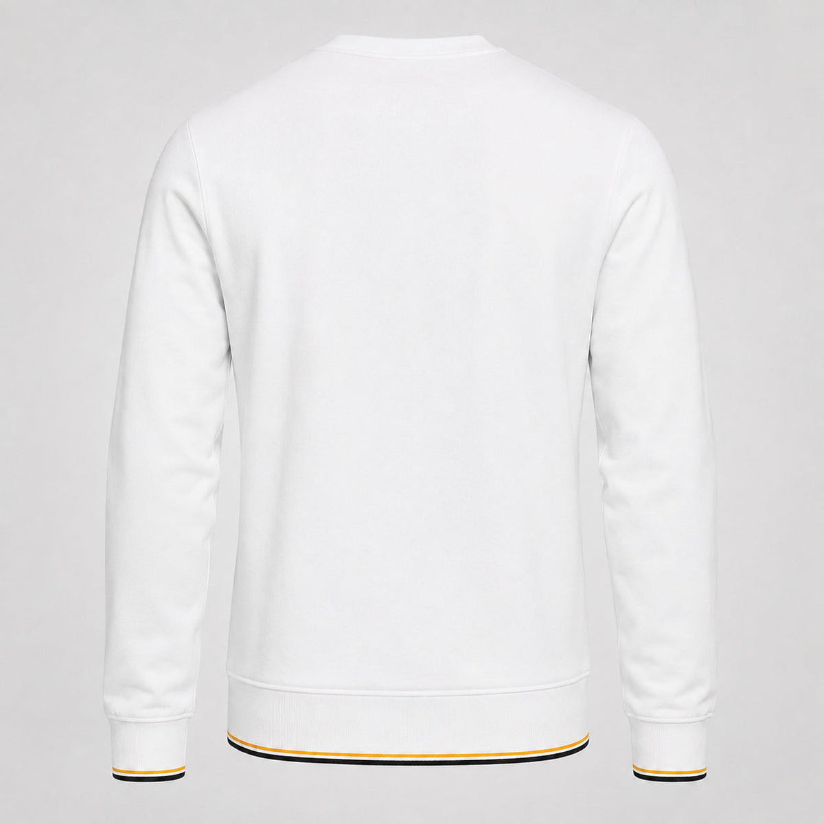 KELDEN men's classic white crewneck sweatshirt with black and gold contrast trim