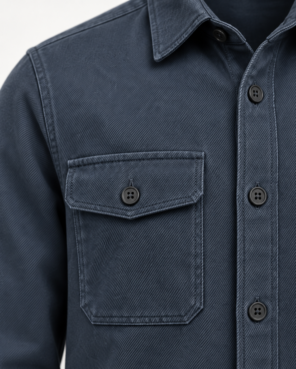 Overshirt Modern Heritage in slate blue, chest pocket and button detail